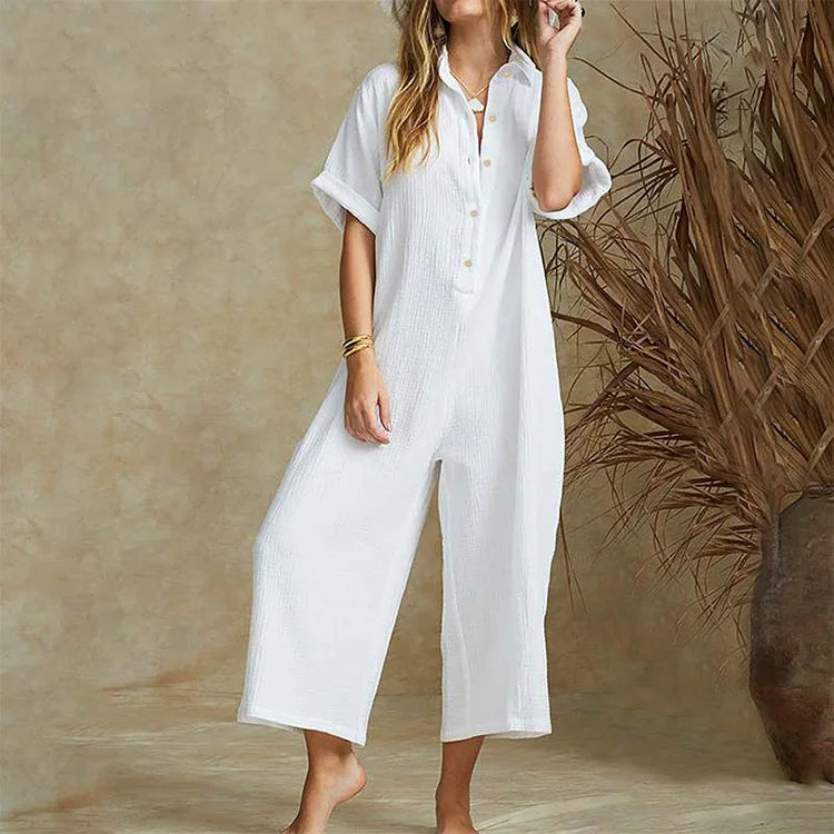 Elegant Casual Jumpsuit Cotton And Linen Women's Loose Jumpsuit.  S-3X