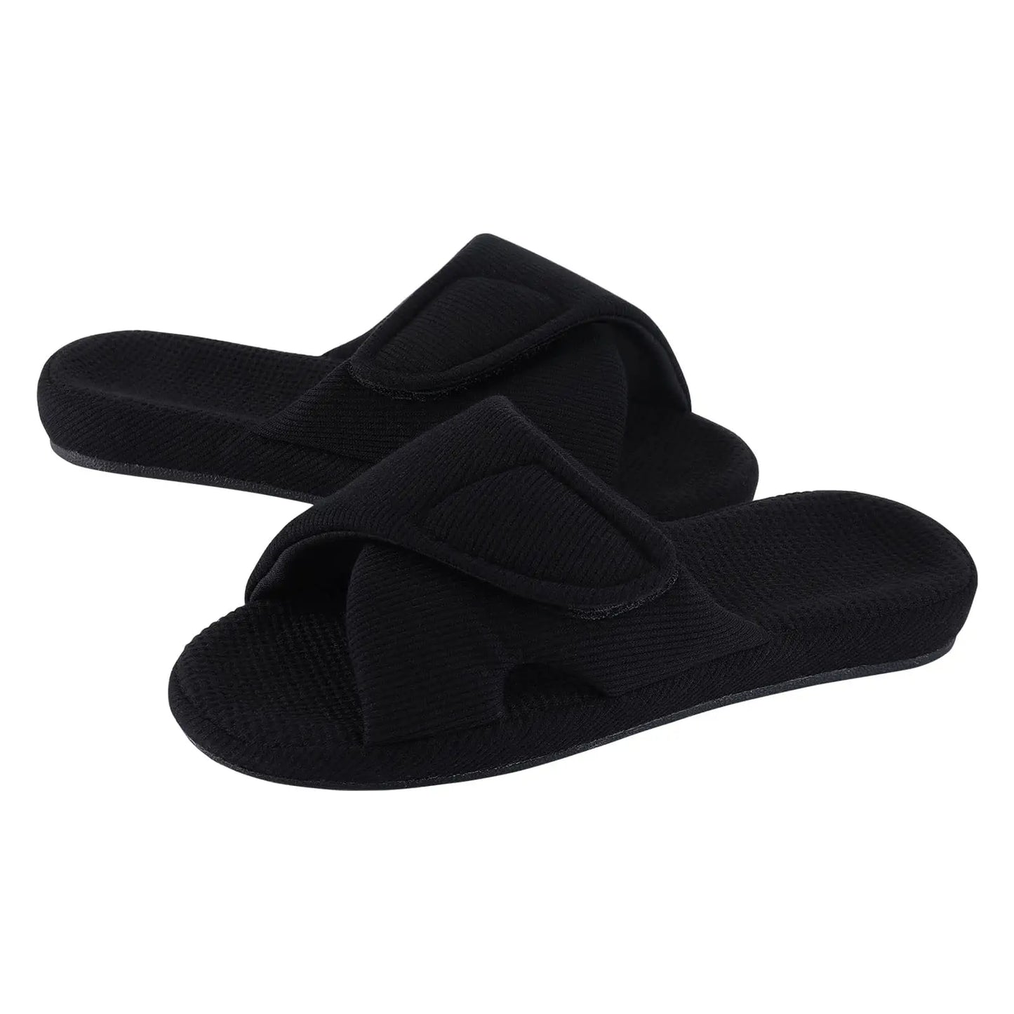 Comwarm Waffle Indoor Cotton Slippers For Women Open Toe Anti-Slip Home Slippers Four Seasons Flat with Arch Support.