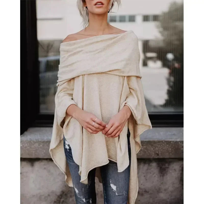 2025 New European Popular Off Shoulder Women's Spring And Autumn Loose Irregular Hem.  xS-3x