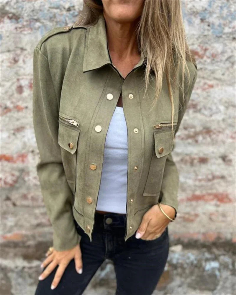 Plus size women's fashion casual deerskin velvet button long-sleeved jacket