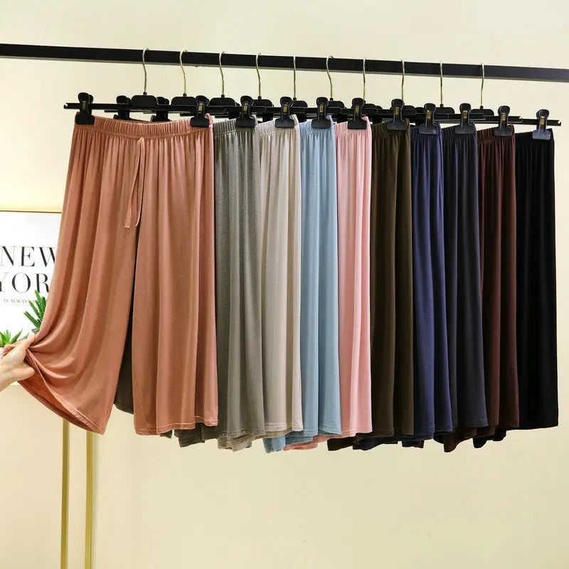 Plus Size Capri Pants Women's Summer Loose Fit Wide Leg Elastic Waist Casual Wear