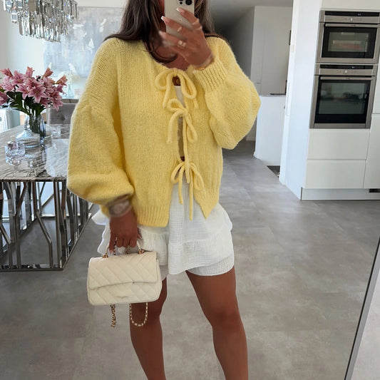 Knitwear Lace-Up Hollow Out Cardigan Fashion.