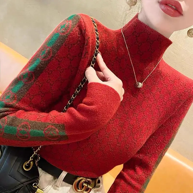 Women's Elegant Fashion Knit Pullover Autumn Slim Long Sleeve Pullovers Lady Chic Top.  S-2X