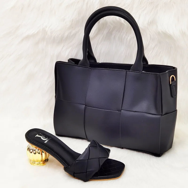Italian latest design snake pattern platform with matching handbags