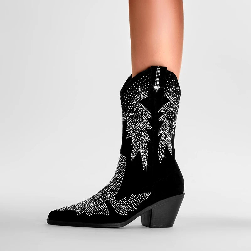 New Thick Heel Great Quality Pointed Bling Women's Boot