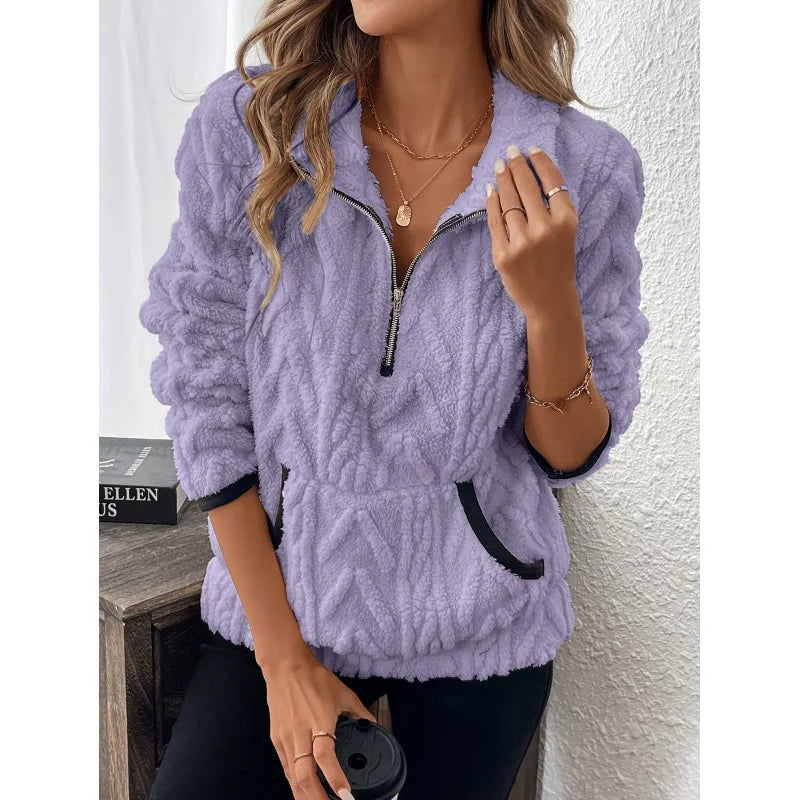 Oversized Fleece Sweatshirts Autumn Half Zip Long Sleeve Fluffy Soft Pullover Outwear.  S-3X