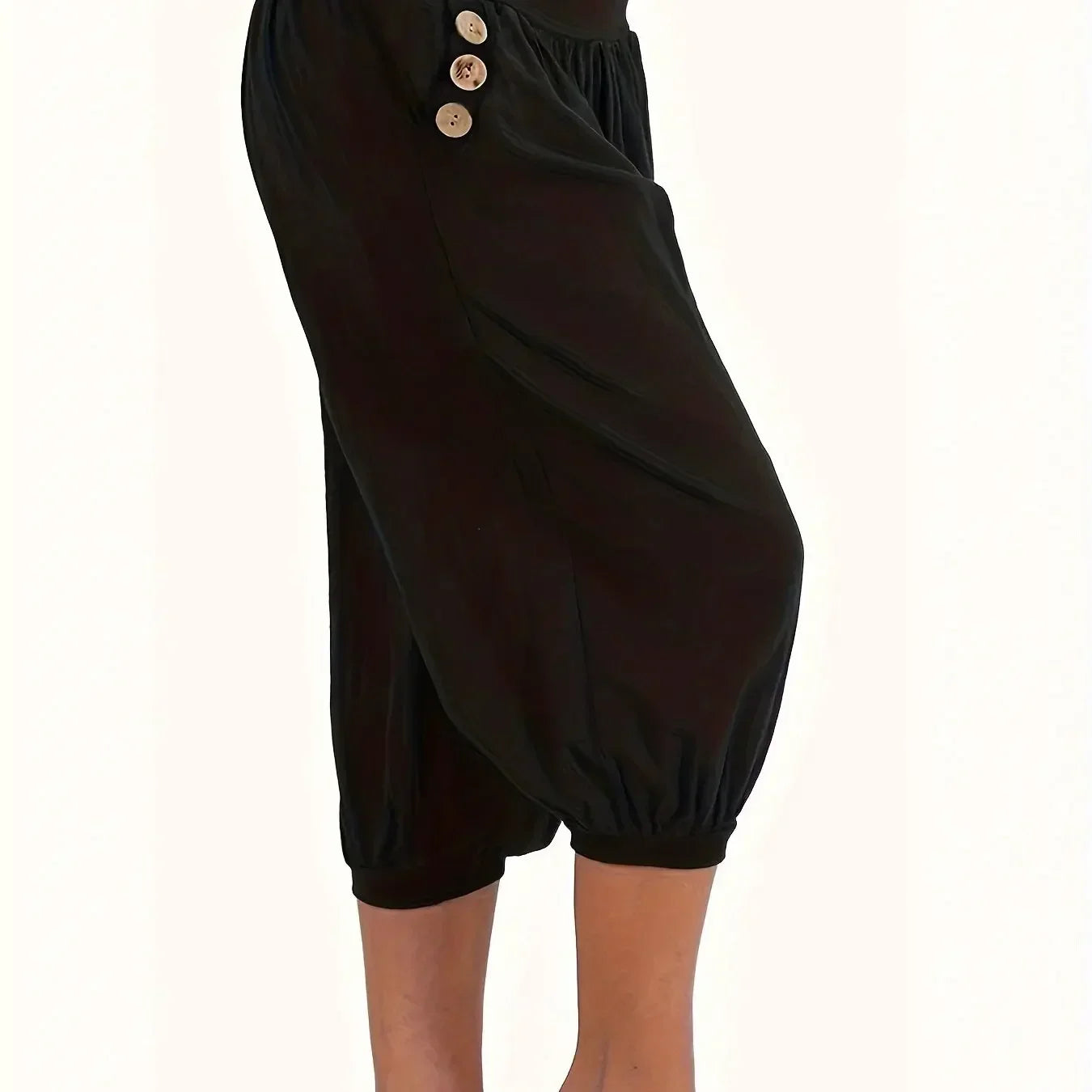 Plus Size Women's Fashionable Solid Colour Pocket Loose Cropped Pants Loose and Comfortable Casual Lantern Pants