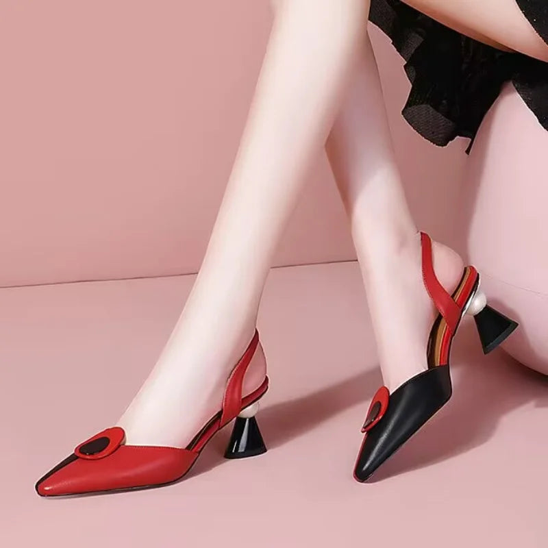 Women Fashion Pu Leather Slip on Square Heel Pumps Quality Comfort Women Sandal
