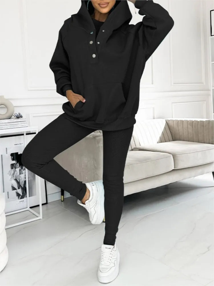 Women's Casual Loose Sport Suit Two-piece Fashion Solid Long Sleeved Hoodie And Sport Long Pant Set.  M-3X