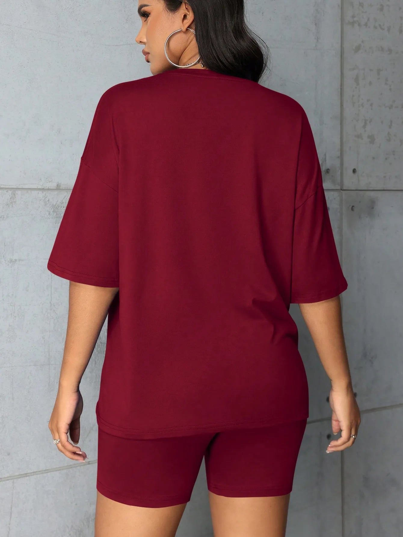 Plus size fashionable all-match shorts short-sleeved queen letter print simple and comfortable two-piece