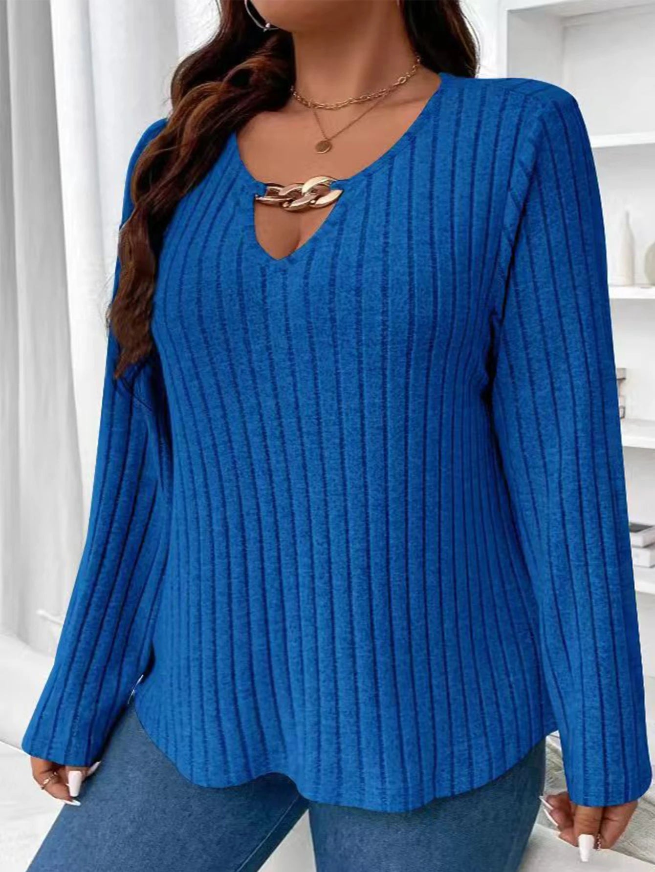 New Autumn Winter Long Sleeve Plus Size Sweater V-neck Pullover Knitted Loose Top.  1x-5x