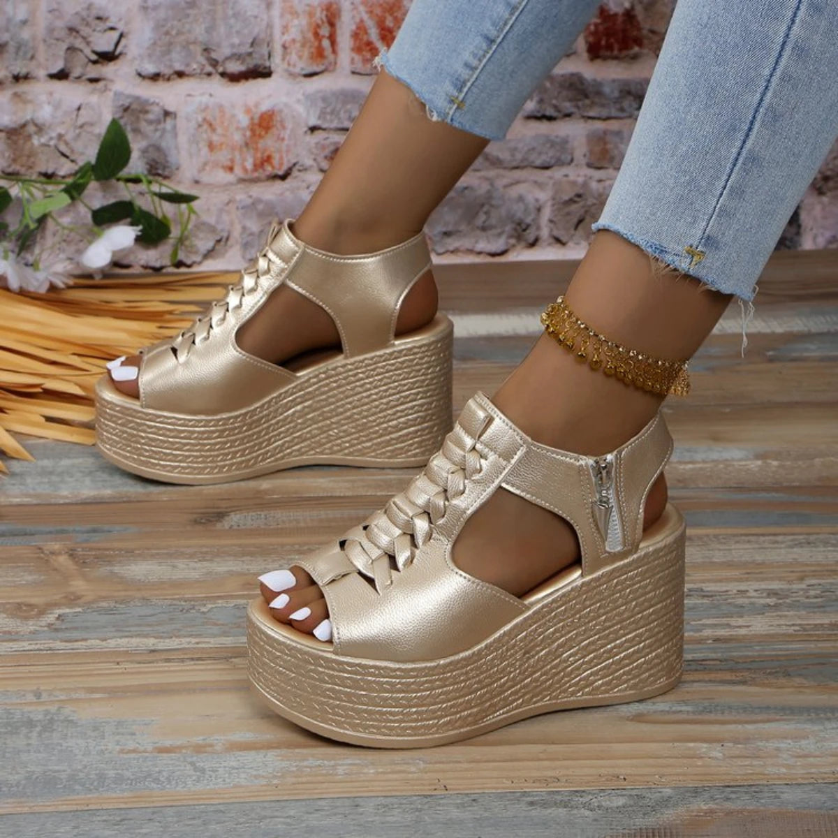 Summer New Wedge Platform Sandals Sexy Heels With Peep Open Toe.