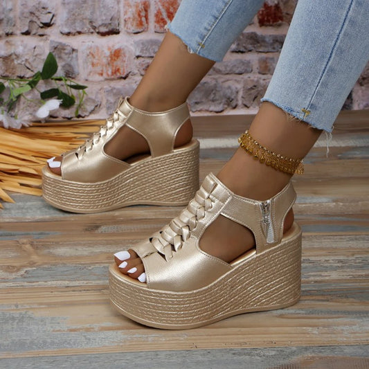 Summer New Wedge Platform Sandals Sexy Heels With Peep Open Toe.