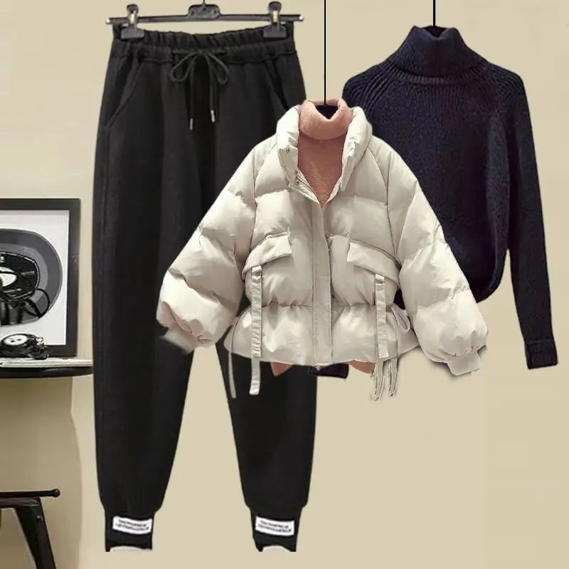 Ladies Autumn Winter Short Coat, Turtleneck Sweater Lady Solid Jackets Knit Bottoms