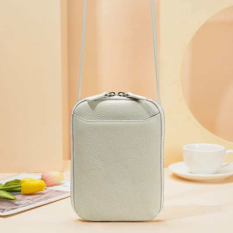 Genuine Leather Zipper Cross-body Shoulder Bag