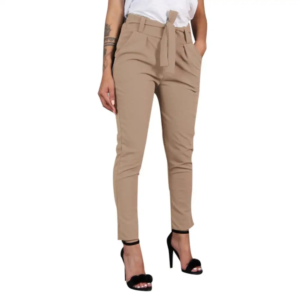 Casual Women Solid Colour Belted Elastic High Waist Harem Pants .  S-2X