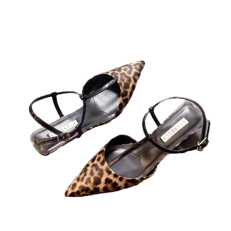 Pointed Toe Leopard Women Sandals Sexy Slingback 2025 Summer Luxury Party Sandal