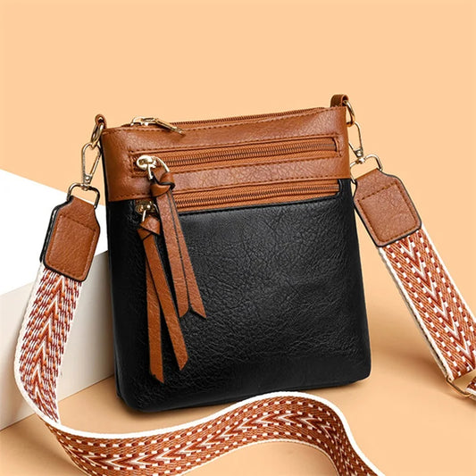 Women's Cross-body Bag with Adjustable Strap Multiple Zipper Design With Contrast Colour