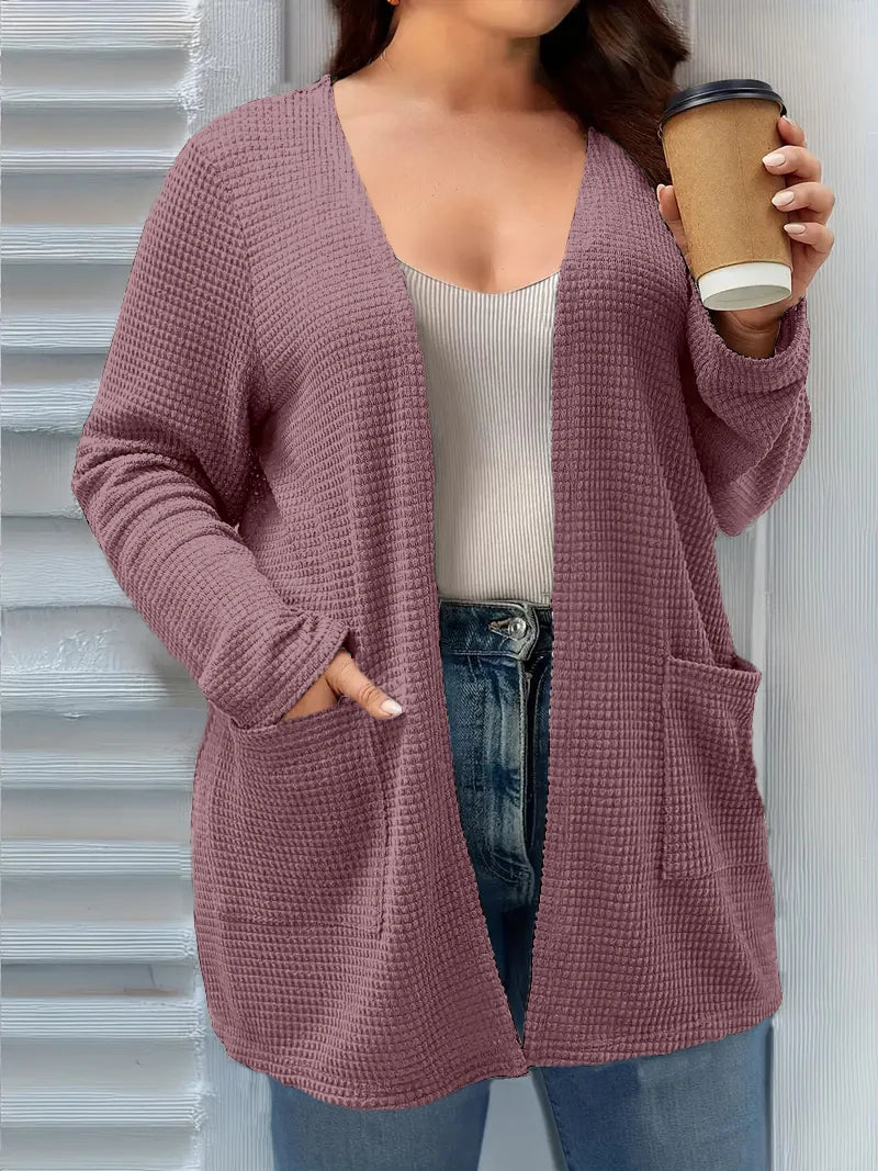 Plus size pure color pocket cardigan casual long-sleeved suitable for all season