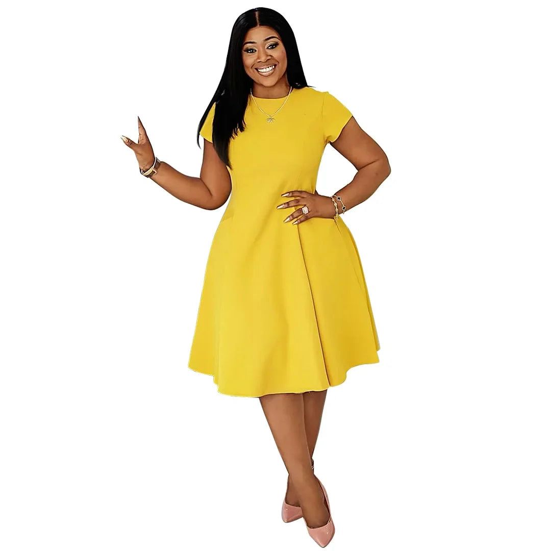 L-4XL Plus Size Dress Short Sleeve Casual Midi Dress.  L-4X