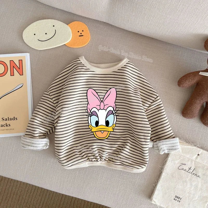 Disney Mickey Mouse 1-8T Cotton Children Clothing Long Sleeve T-shirts Striped Boy Girl Tops Kids T-shirt Autumn Spring Tee Kids