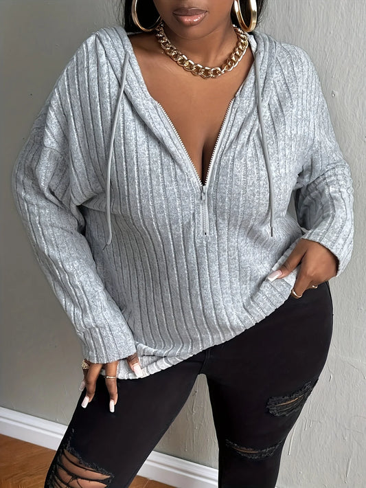 European plus size new casual solid colour half zipper hooded sweatshirt