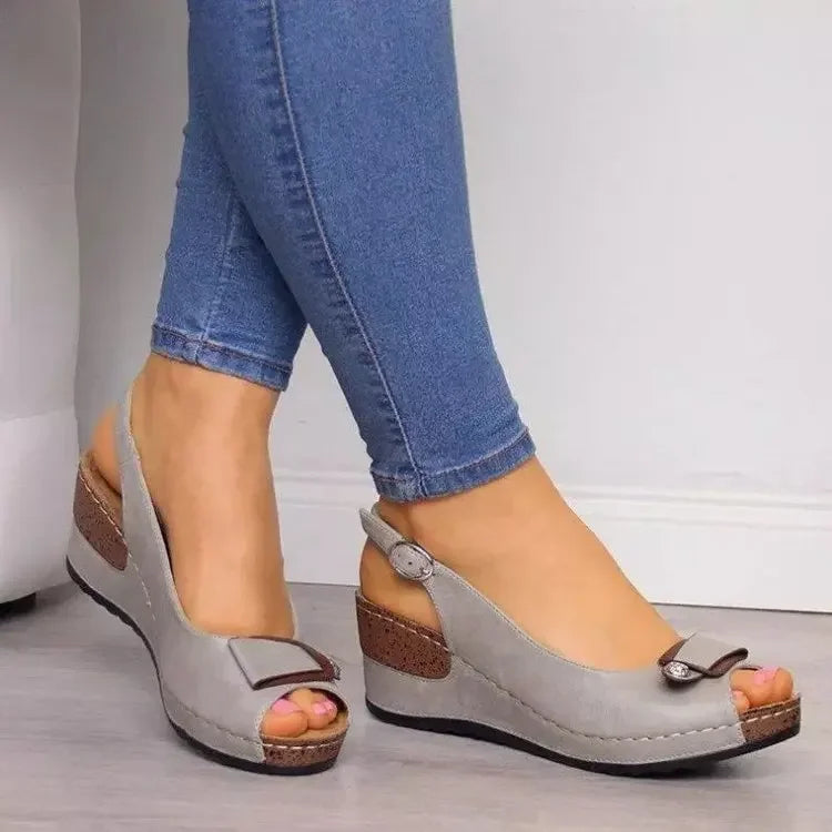 Comfortable Roman Style Women's Sandals Fish Mouth Slope Heel Soft Bottom Slip-On Shoes
