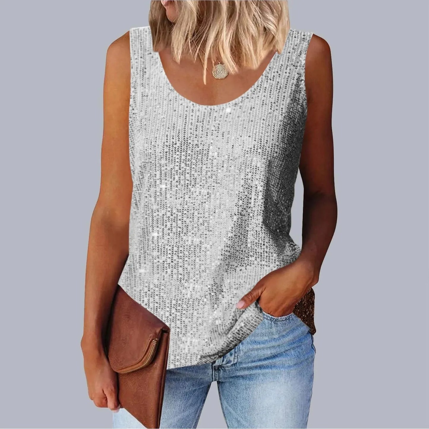 Women's Loose-Fit Round Neck Polyester Decorative Women's Top.  S-2X
