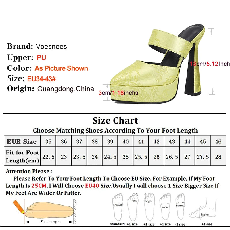 2025 New Satin High Heels 5inch Fashion Pointed Toe Slide Thick Platform Sandals Summer Elegant Party Shoes.