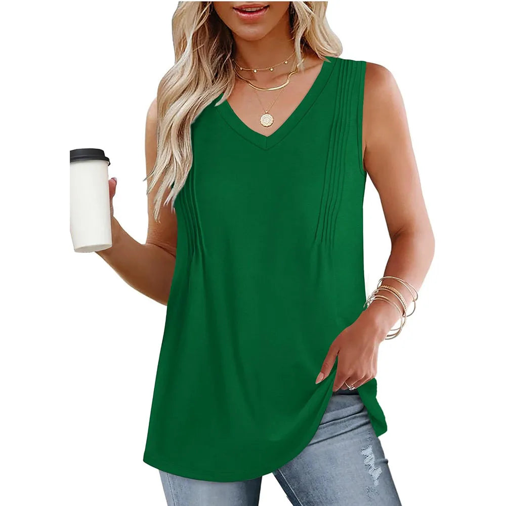 Summer Tank Top 2025 Loose Fit V Neck Sleeveless Flowing top.  S-XXL