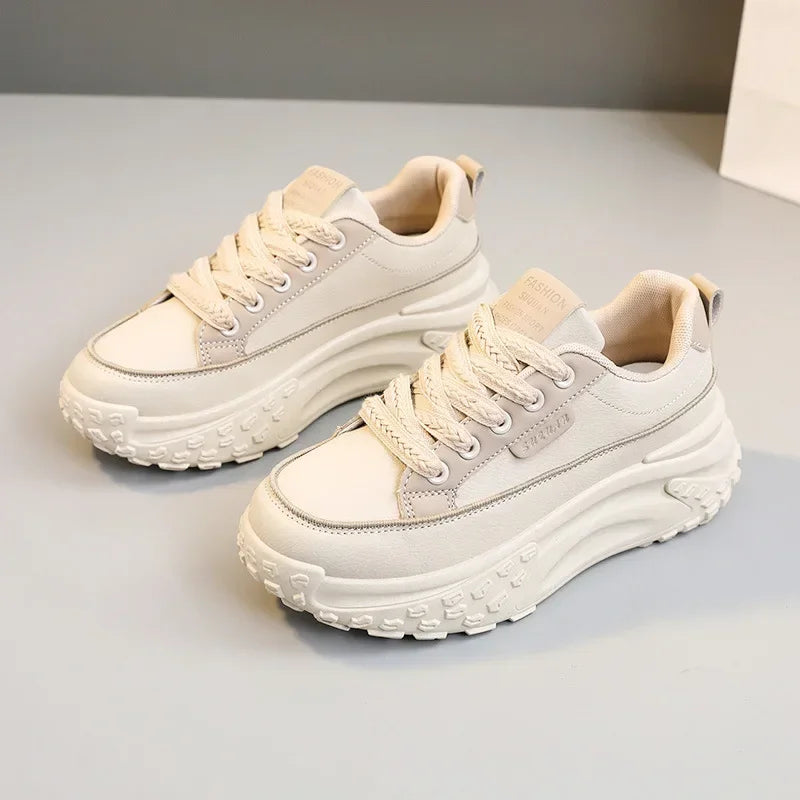 Women Platform Adds Height and very comfortable ,Anti-slip Wear-resistant Leather Casual Sports Shoe