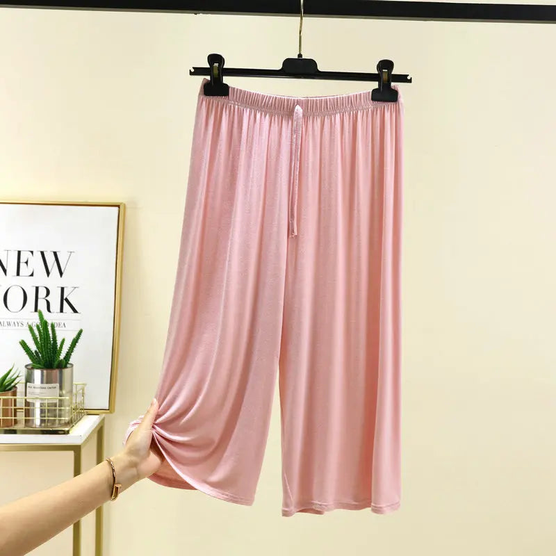 Plus Size Capri Pants Women's Summer Loose Fit Wide Leg Elastic Waist Casual Wear