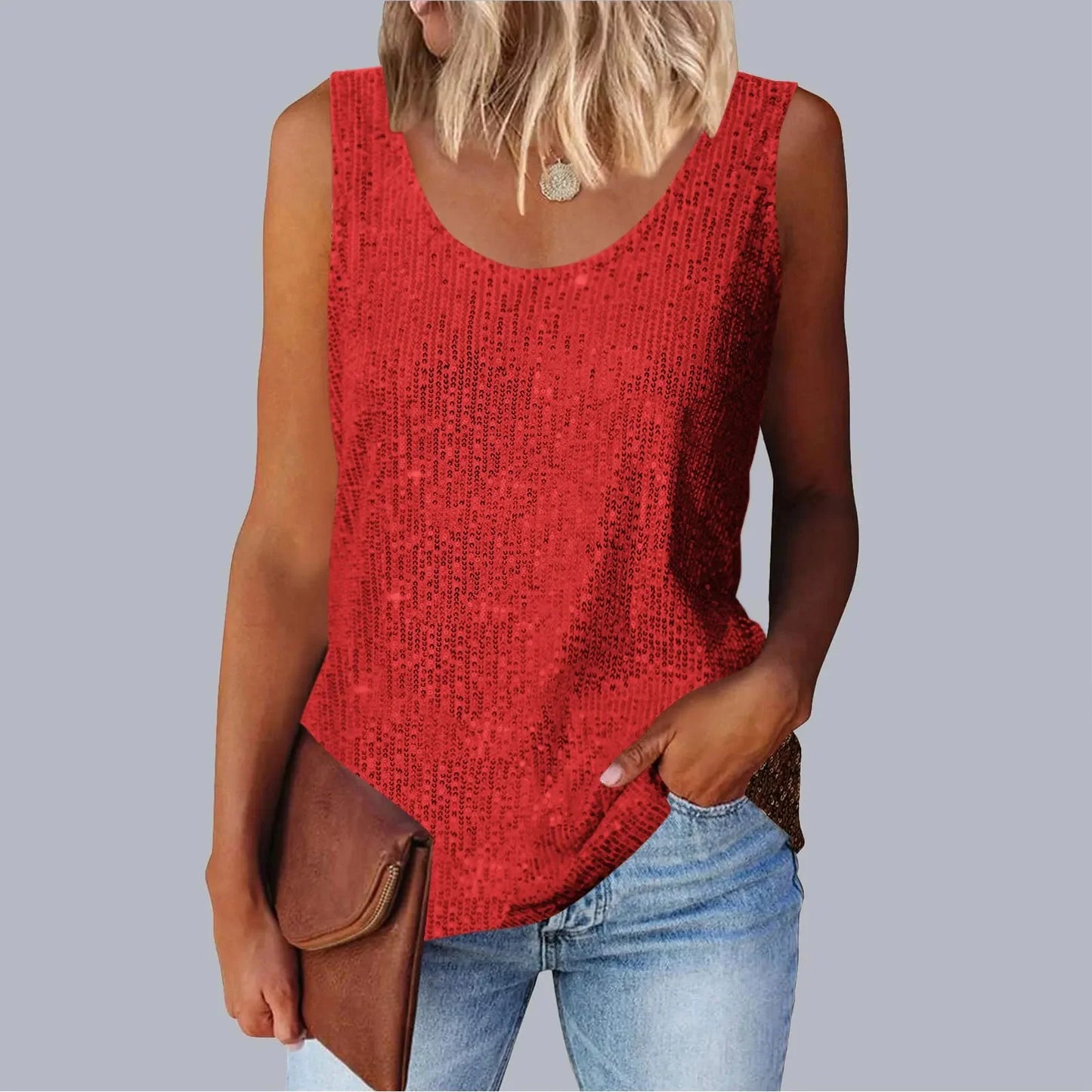 Women's Loose-Fit Round Neck Polyester Decorative Women's Top.  S-2X