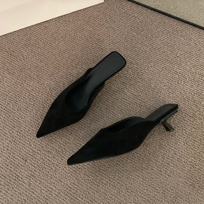 Designer Pointed Toe Mules Fashion Shallow Slip On Casual Low Heel Ladies Slides