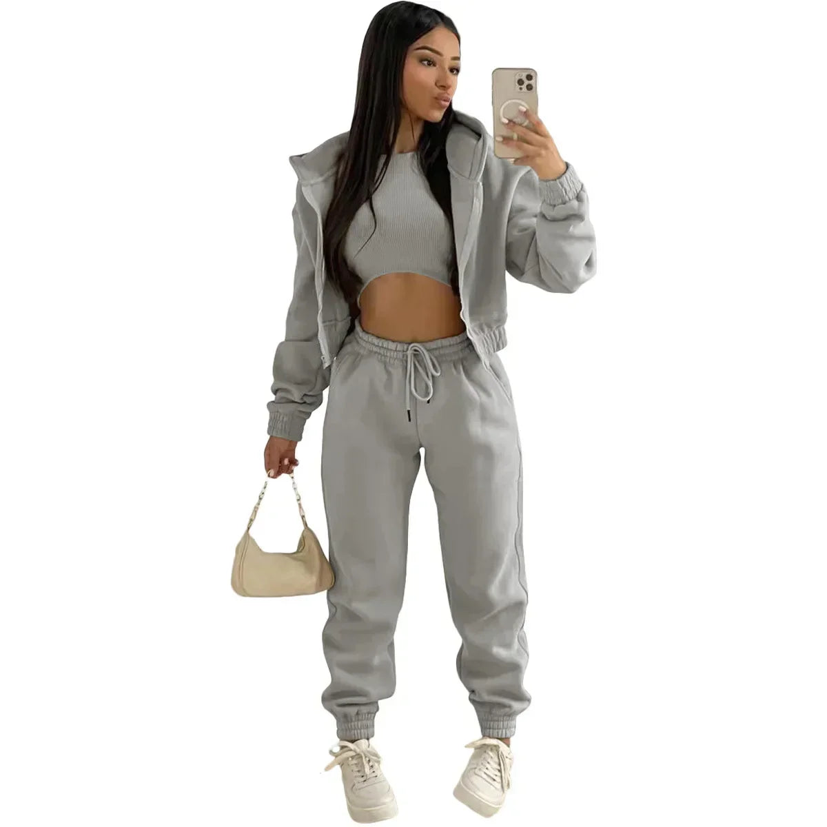 3pcs Women's Clothing Set Fleece-lined Hooded Sweater & Sleeveless Tank Top &  Sweatpants Pants.  S-2x