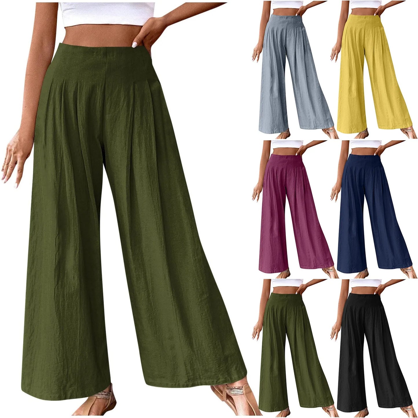 Italy Fashion Summer Casual Loose Long Pants High Waist Wide Leg Pants Oversized Pant Cotton Linen Pant . S-xxl