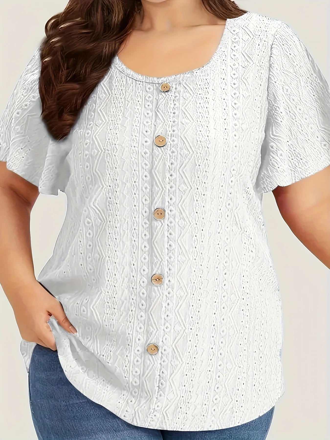 Plus Size Summer Women Shirt Elegant Casual Solid Short Sleeve Loose Fit Button Top