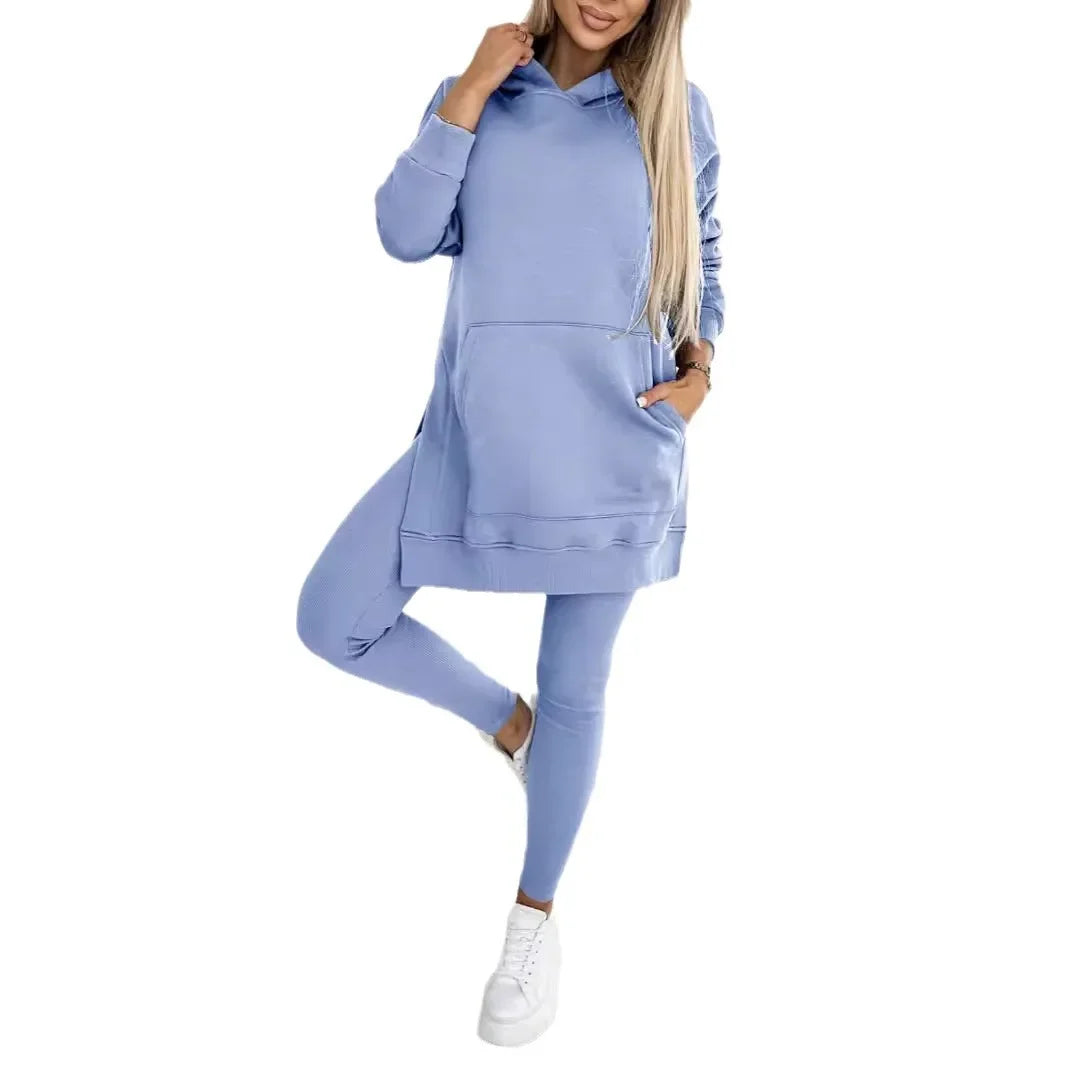 European Style Sporty Casual Hooded Sweatshirt Thickened Screw Thread Two-Piece Outfit.  S-5x