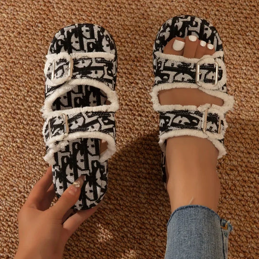Women Platform Slides Luxury Designer Indoor /Outdoor Ladies Shoe .