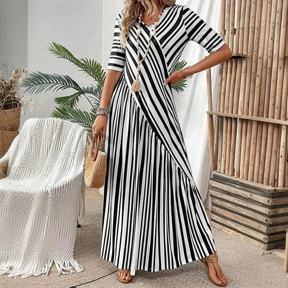 Casual Elegant Dress 2025 Short Sleeve Long Style Party Dress.  S-2X