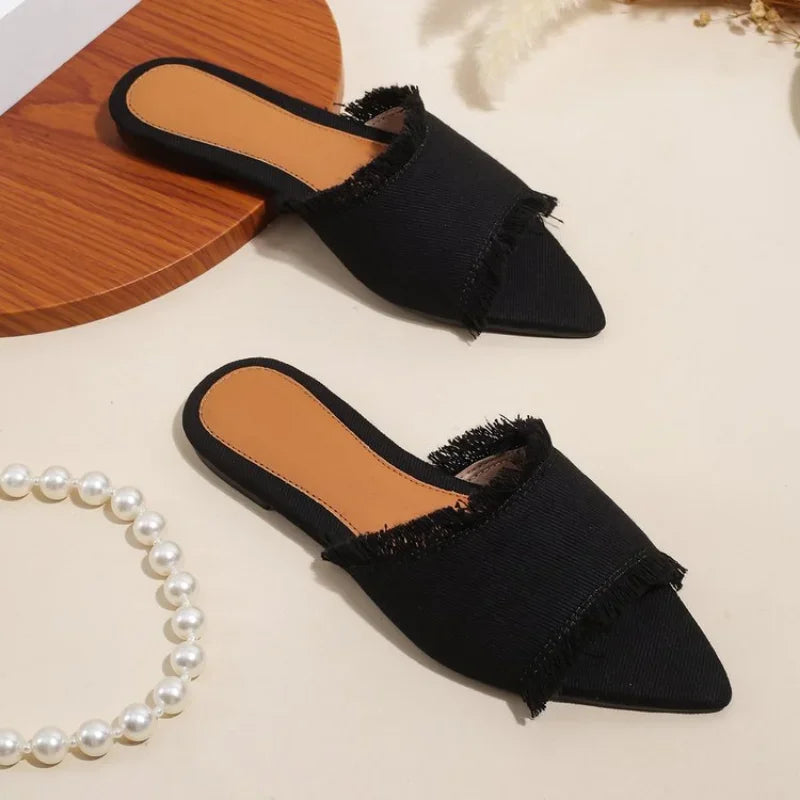 Women Flats Pointed Toe New Casual Slides.