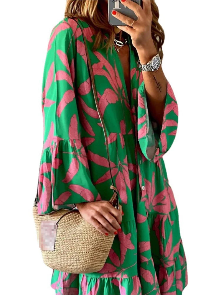 Ladies Boho Shirt Dress Sexy Flare Style