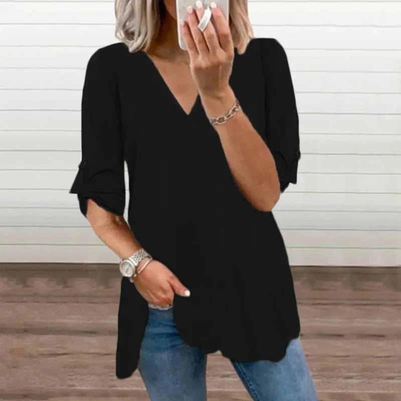 Women's V-Neck Long Sleeve Chiffon Shirt New Style Top Slim.  S-5X