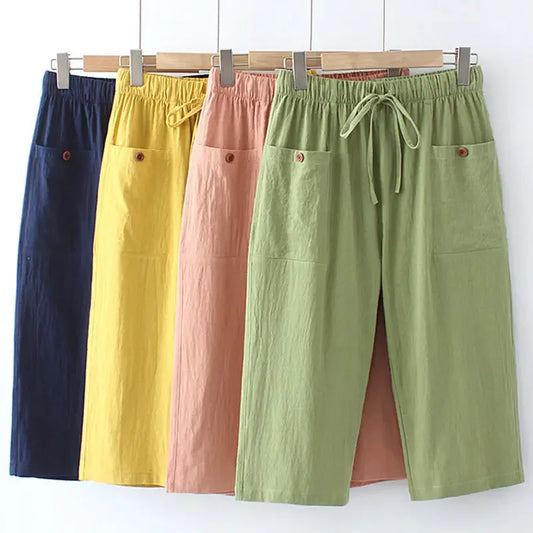 Plus Size Summer Loose-fit Women's Elastic Waist Casual Capri Pant