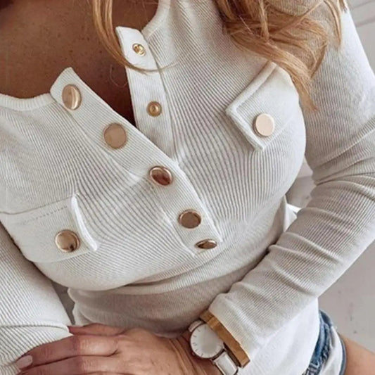 Sexy Women T Shirt Long Sleeve Solid Slim Fit Ribbed Slim Low-cut Top.  M-4X