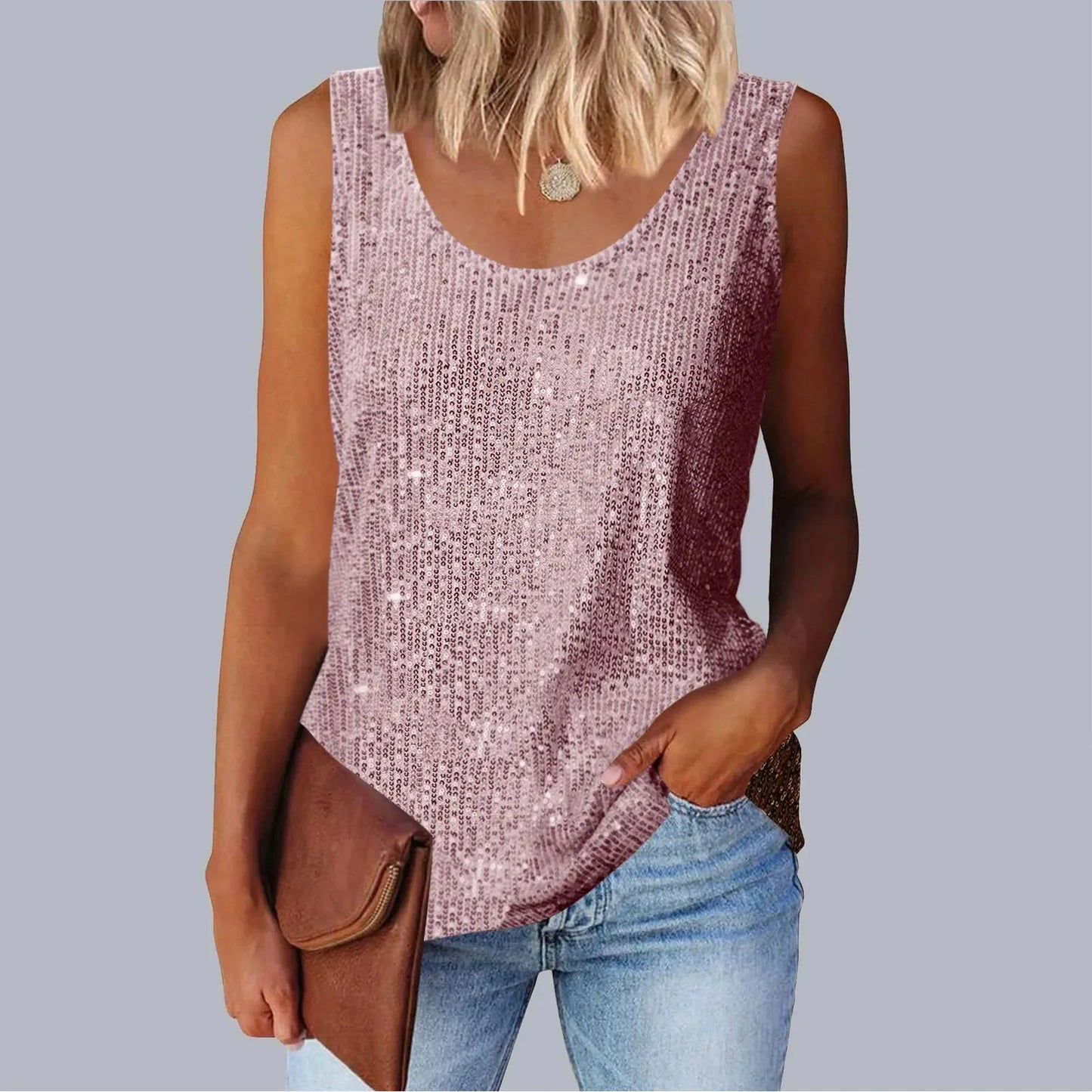 Women's Loose-Fit Round Neck Polyester Decorative Women's Top.  S-2X
