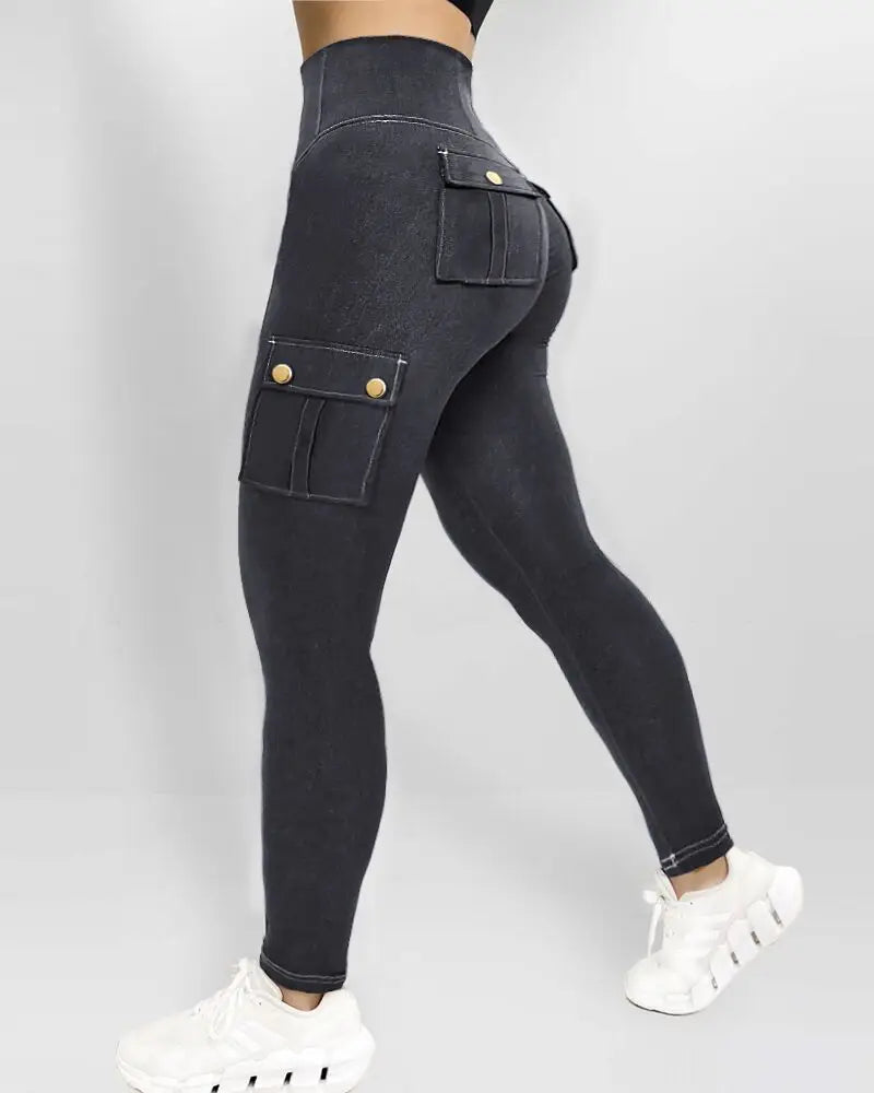 Women's Denim Pants Buttoned Pocket Zipper Design High Waist Casual Daily Skinny Jeans.  S-2X