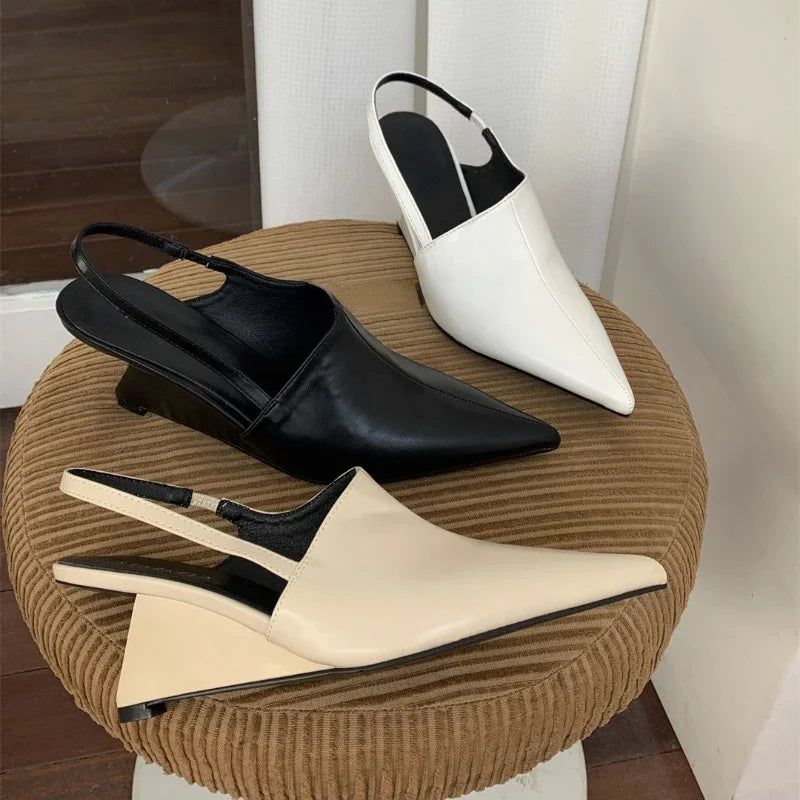 Fashion Wedge Sandals Pointed Toe Sandals Elegant Chunky Heel Mule Pumps