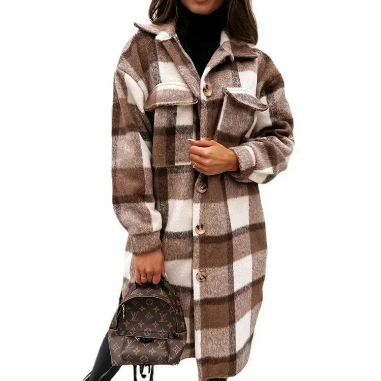 Single Breasted Fashion Long Plaid Overcoat .  S-3X