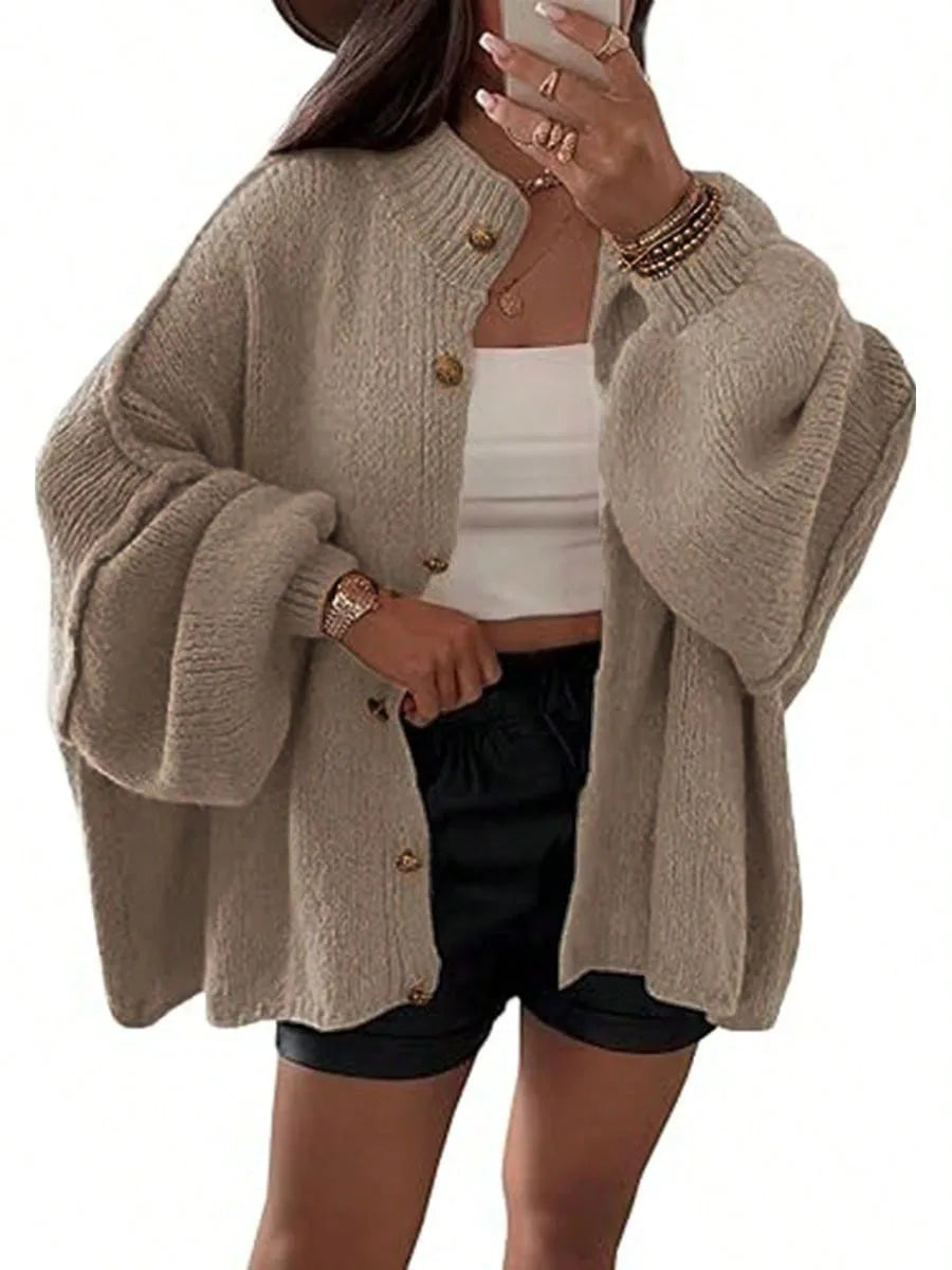 Knitted Lazy Style Oversized Long Sleeve Women Loose Button Cardigan Sweater